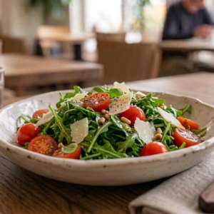 Rucolasalat mit Cherry-Tomaten & Parmesansplitter