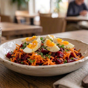 Karotten-Randensalat mit Ei.